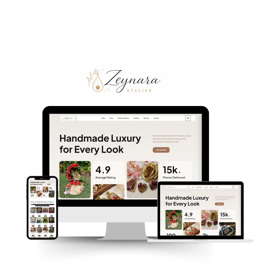 Zynara store shown on desktop, laptop and phone