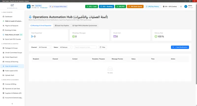 Safar Studio operations automation hub for WhatsApp, visas and flight PNRs