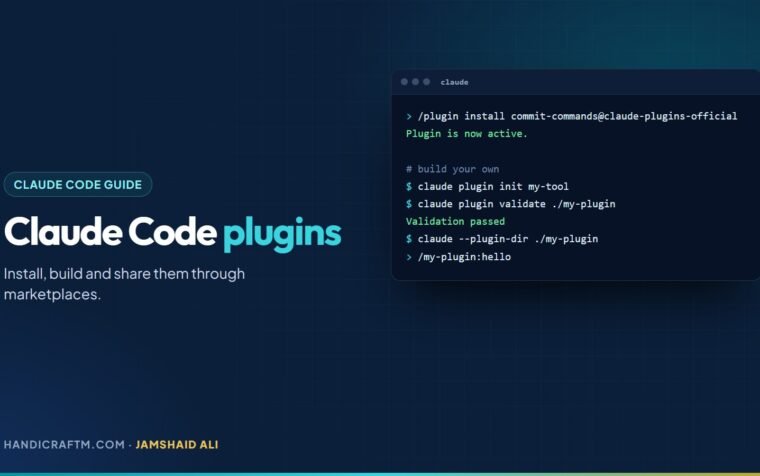Claude Code plugins share card with a plugin install command and the plugin directory layout
