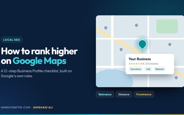 How to rank on Google Maps share card with a map pin and the three local ranking factors